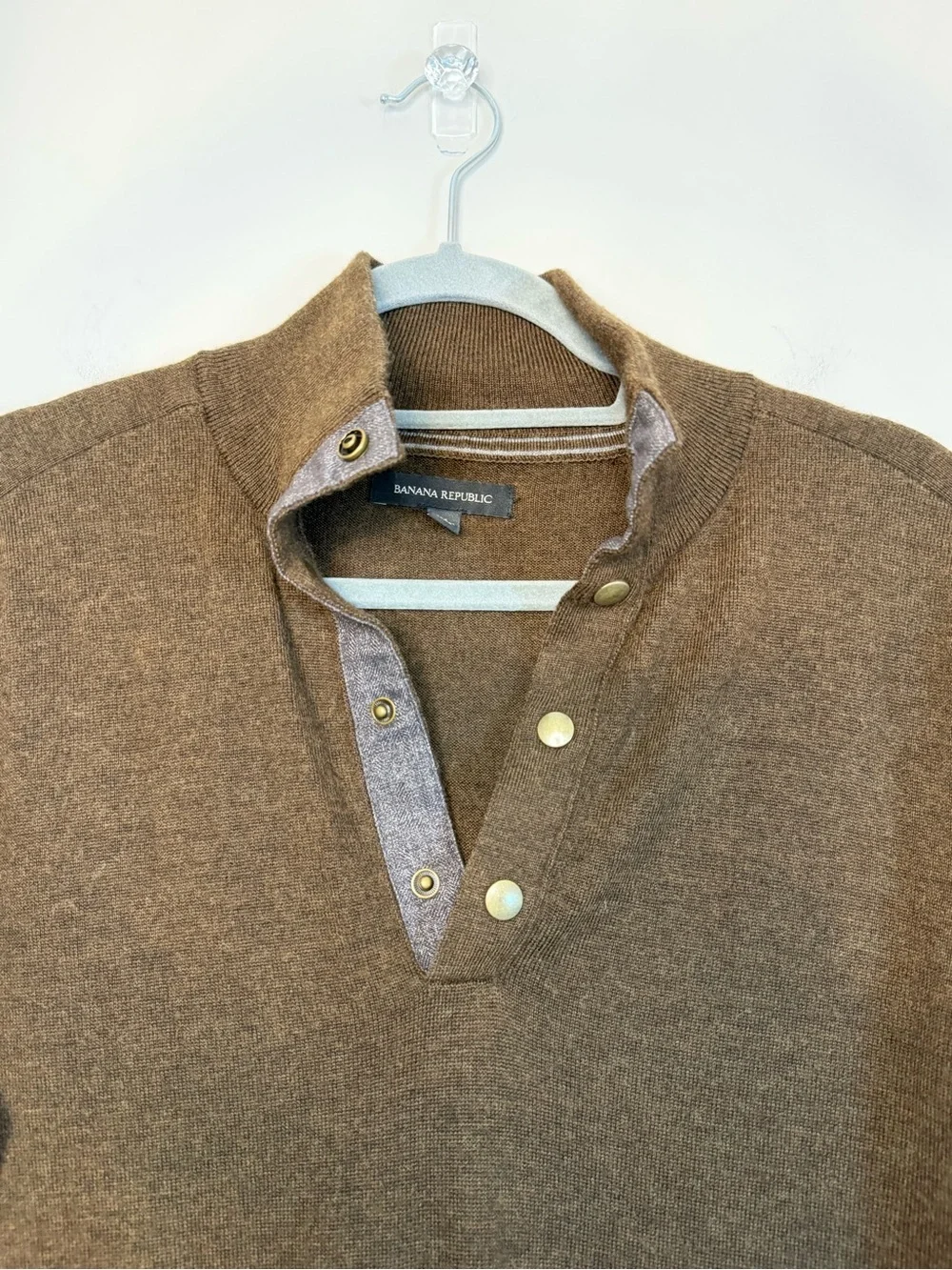 Banana Republic Men's Brown Zip-Up Snap Sweater